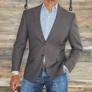 Joseph Jos. A. Bank 100% Wool Dual Vent Gray Brown Check Blazer Jacket 38S